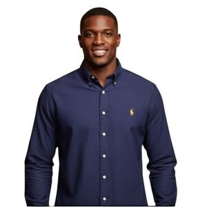 Polo Ralph Lauren Mens Button Down Shirt Navy Blue Long Sleeve Classic Fit XXL
